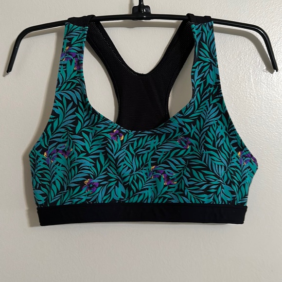 Champion Other - Champion Green Print/Black Background W/ Black Trim Sports Bra Mesh Straps Sz M